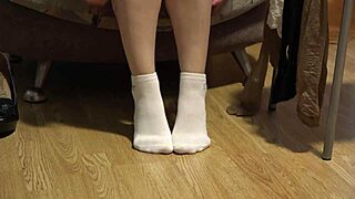 Sexy legs in nylons amateur foot fetish with pantyhose stockings and socks from russian brunette.