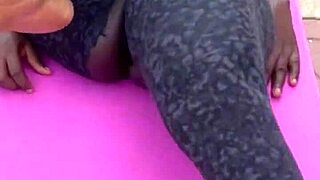 Ebony milf experiences deep emotions during morning workout, spreading her pussy wide open