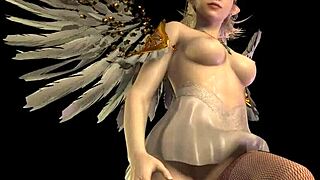 The Geeky Angel Girl Gives a POV Footjob to the Hentai Character.