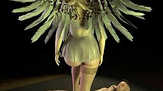 The Geeky Angel Girl Gives a POV Footjob to the Hentai Character.