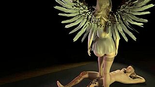 The Geeky Angel Girl Gives a POV Footjob to the Hentai Character.