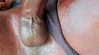 Seyjayla254 ebony shemale stroking big dick outside