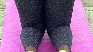 Ebony milf experiences deep emotions during morning workout, spreading her pussy wide open