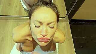 Naked pornstar Monika Fox in POV homemade anal fuck and blowjob with fan in hotel room