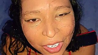 submissive milf gets dominated outdoors on rooftop by bricklayer with facial, blowjob, and golden shower