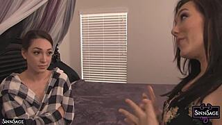 brunette sinn sage fucks lily labeau with big strap on