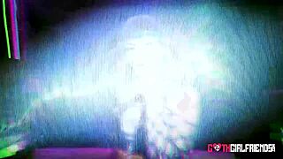 jewelz blu, the busty goth girl, squirts wildly while riding a hard dick