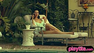 BIG ASS PETITE 18+ GORGEOUS MILF REVEALS JUICY ROUND TITS BY THE POOL