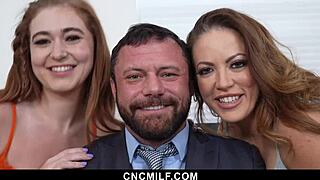 Family helps dad relax with group sex before his interview