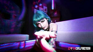 jewelz blu, the busty goth girl, squirts wildly while riding a hard dick