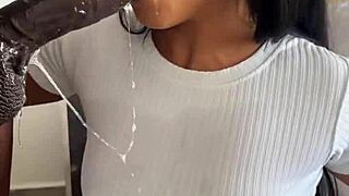 He devours the huge meat dildo in amateur couple scene