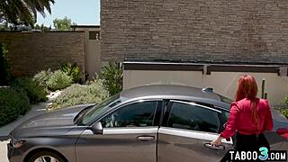 Red bbw milf stepmom Lauren Phillips taking taboo ride on stepson's big dick
