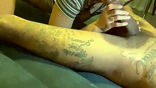 She loves deepthroating that big tatted cock at home