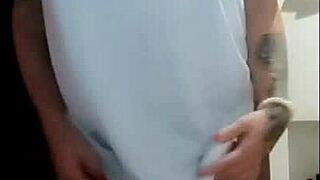slut shows off completely in tight jeans shorts without panties, hairy pussy gg and bcta - complete on red