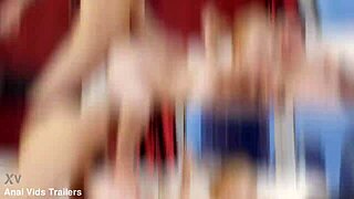 Sweetie Plum took on two guys and a girl in a wild anal session with deepthroat and cum in mouth.