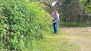 jardineiro mega-dotado macetando a pica grossa até gozar - urso brasileiro fodendo a caceta até jorrar leite - dotado tocando punheta na fazenda