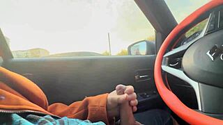 stranger girl catches me flashing in car, shows boobs