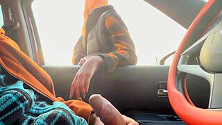 stranger girl catches me flashing in car, shows boobs