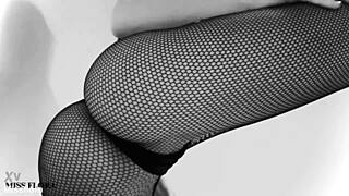 fishnet tights ass and feet tease in black and white