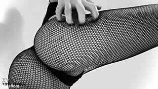 fishnet tights ass and feet tease in black and white