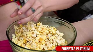 i'm leya falcon, stuffing popcorn in my pussy with my heavy tits