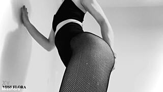 fishnet tights ass and feet tease in black and white
