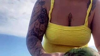 Young Woman Flashes Swollen Pussy in Tight Bikini on Beach