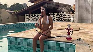 novinha fucks by the pool after smoking hookah!