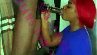 Stepsister sucks my 11-inch black cock passionately.