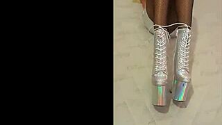 total silver and fishnet pantyhose i am wearing beautiful ankle boots with very high heels silver black fishnet pantyho