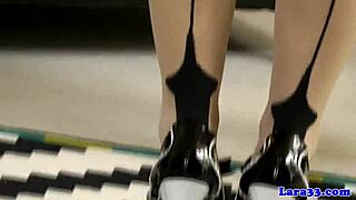 stockings loving lezzies toy pussy with dildo in close up