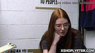 Redhead girl Jane Rogers flirts her way out of shoplifting with stud security guard Billy Boston