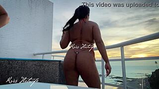 This Married Slut Was Showing Off in the Rooftop Pool, Teasing with Her Big Ass and Pussy.