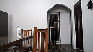 perverted stepfather masturbates while watching her in the bathroom