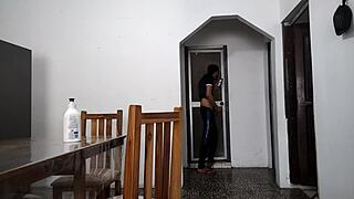 perverted stepfather masturbates while watching her in the bathroom