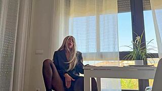 Boss pounds me through pantyhose on desk!