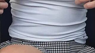 while boyfriend drives, i tease him subtly with my toy and cum on seat