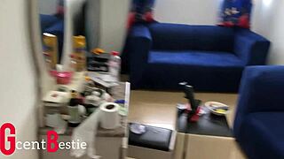 I catch my stepsister in the kitchen and we end up having real sex this sunday morning