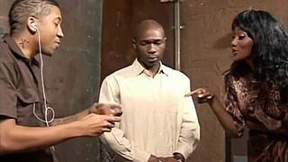 nyomi banxxx in a threesome scene has her bubble butt covered in cum