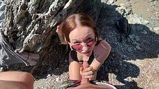 Horny couple fucks quickly at the beach during vacation