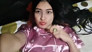 hot latina babe wakes up alone and masturbates her pussy at home