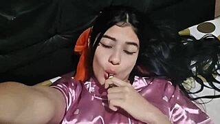 hot latina babe wakes up alone and masturbates her pussy at home