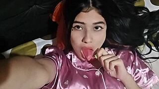 hot latina babe wakes up alone and masturbates her pussy at home