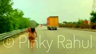 Pinky dares naked on Indian highways.