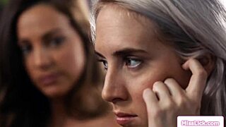 Busty lesbian gets squirted in her mouth during face sitting.