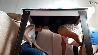 We hide under the table from stepparents to masturbate together