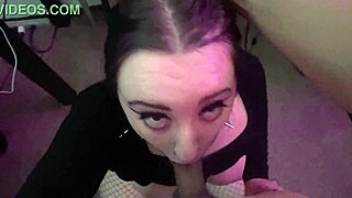 Goth slut eagerly deepthroats and sucks older asian cock in homemade interracial scene.