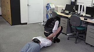 Japanese mistress Mero smokes while facesitting at the office