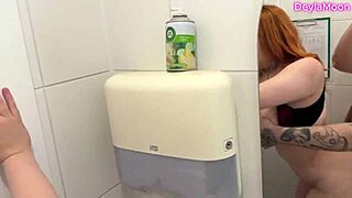 we had risky sex in the toilet with the neighbor, wondering if we got caught