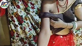 great sex with bhabhi in red saree squeezing boobs and ass fucking